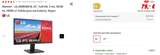 LG 24MR400-B, 24", Full-HD, 5 ms, 50/60 Hz por 79€