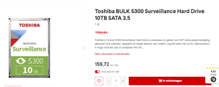 Toshiba BULK S300 Surveillance Hard Drive 10TB SATA 3.5 voor €159,72 bij Officecentre