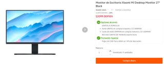 Monitor de Escritorio Xiaomi Mi 27" Black por $2,099 en Xiaomi Store