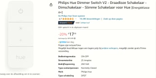 Philips Hue Dimmer Switch Draadloze schakelaar voor €17,59 bij Amazon