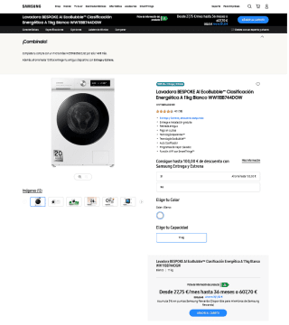 Lavadora BESPOKE AI EcoBubble Clasificación Energética A 11kg por 546,93€