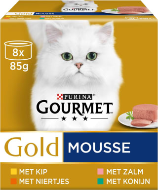 6x Gourmet Gold - Mousse Kip, Zalm & Konijn - Kattenvoer - 8x85g voor €25,15 bij Amazon