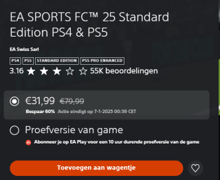 EA SPORTS FC™ 25 Standard Edition PS4 & PS5 voor €31,99 in de Playstation Store