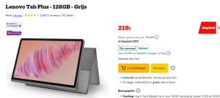 Lenovo Tab Plus ZADX - Tablet 11.5" IPS (2000 x 1200) met Sleeve voor €219 bij Bol