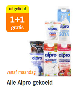 Alle Alpro uit de koeling 1+1 gratis bij de AH