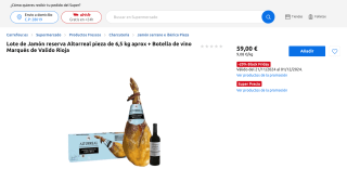 Black Friday Lote de Jamón reserva Altorreal pieza de 6,5 kg aprox + Botella de vino Marqués de Valido Rioja por 47,20€