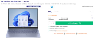 HP Pavilion 16-af0025nd 16" laptop voor €699 bij Azerty