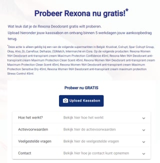 Rexona deodorant 100% terugbetaald via cashback