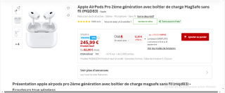 Écouteurs sans-fil Apple AirPods Pro (2ème Gen) avec boîtier de charge MagSafe à 245,99 €