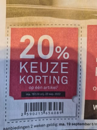 20% keuzekorting op 1 artikel bij Karwei