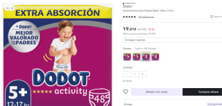 Chollazo Pañales Dodot Bebé Seco Pañales Bebé, Talla 3,4,5,6 por solo 12,17€