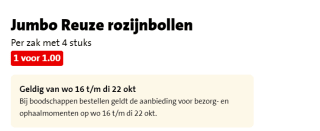 4 stuks Reuze Rozijnenbollen voor €1 bij de Jumbo