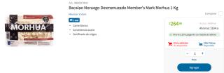 Bacalao Members Mark de 1kg por $264.96 en Sam´s Club