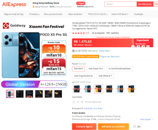 Smartphone da POCO, modelo X5 Pro - R$ 1.475,63