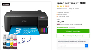 Epson EcoTank ET-1810 printer voor €143,20 bij Expert