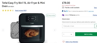 Tefal Easy Fry 9in1 11L Air Fryer & Mini Oven for £149.at Argos