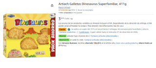 6 Paquetes de Artiach Galletas Dinosaurus Superfamiliar, 411g por 11.59€