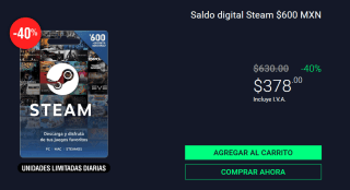 Saldo digital $600 para Steam por $37 en Claners