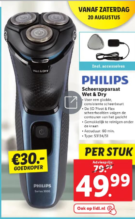 PHILIPS Scheerapparaat Series 3000 S3134/51 voor 49,95