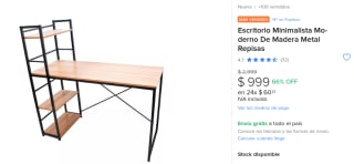 Escritorio Minimalista Moderno de Madera por $999 en Mercado Libre