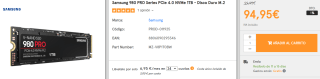 Disco Duro M.2 Samsung SSD 980 PRO Series PCIe 4.0 NVMe 1TB por 94.95€