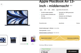 Apple MacBook Air M2 8-c,GPU 8-c,256GB Midnight voor €799 bij Amac