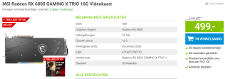 MSI Radeon RX 6800 GAMING X TRIO 16G Videokaart voor €499 bij Megekko
