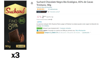 Pack 3 Tabletas de Chocolate negro 85% ecológico Suchard 90 g. por 4.08€
