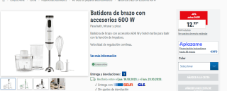 Batidora de brazo + accesorios 600 W por 12.99€