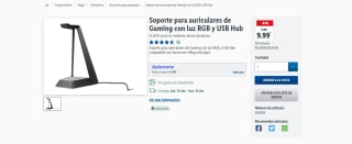 Soporte para auriculares de Gaming con luz RGB y USB Hub por 9,99€