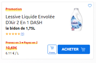 Lessive Liquide Dash 2-en-1 à 10,69€