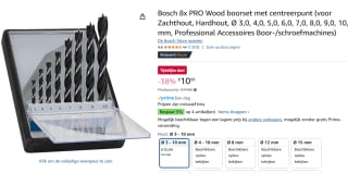 Bosch 8-delige Houtborenset voor €10,99 bij Amazon.
