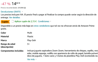 Juguete Aspiradora Play-Doh Zoom Zoom de Play-Doh con 5 botes de plastilina por solo 12,67€