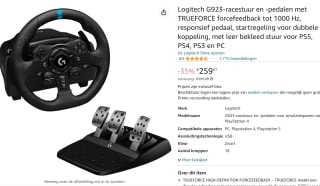 Logitech G923 TRUEFORCE - Racestuur en pedalen voor €259,97 bij Amazon