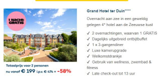 Gratis 1 nacht overnachten te Zeeland 4 sterren hotel