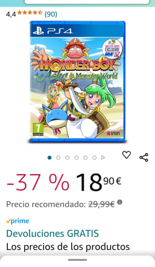 Wonder Boy Asha in Monster World PS4 por 18,90€.