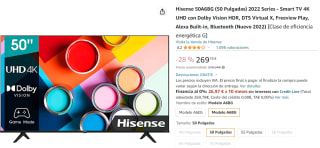 Smart Tv de 50" marca Hisense modelo 50A6BG por 269.78€