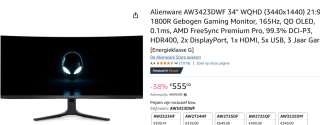 Alienware AW3423DWF 34" Wide Quad HD 165Hz Curved OLED Gaming monitor voor €555 bij Amazon