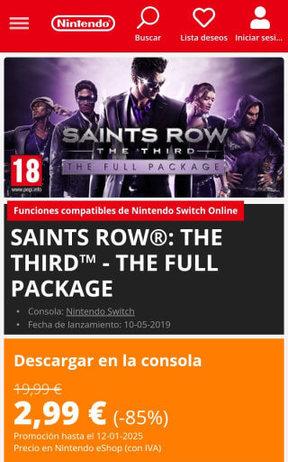 Saints Row: The Third. The Full Package Nintendo Switch por 2,99€.