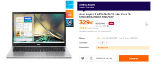 Ordenador Portátil Acer Aspire 3 A315-59-37GX Intel Core i3-1215U/8GB/256GB SSD/15.6" por 329€
