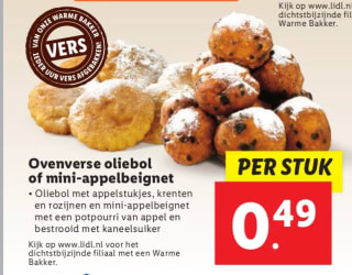 Ovenverse Oliebollen of mini appelbeignets voor €0,49 bij de Lidl