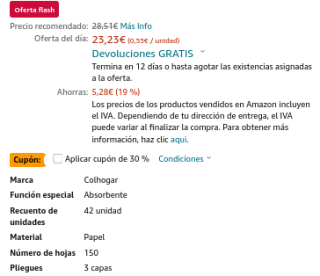 42 Rollos papel de baño Colhogar Protect Care Blanco 3 Capas por 13,94€