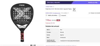 Pala pádel Nox At10 18k Attk 2024. Agustín Tapia por 118,95€
