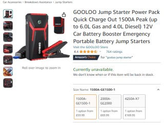 Gather a Gooloo jump starter from Amazon as low as £41.99