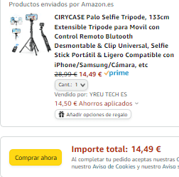 Palo Selfie Tripode por 14,49€