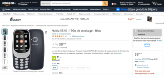 Téléphones Portables Nokia 3310, 16 Go de stockage à 38,95€