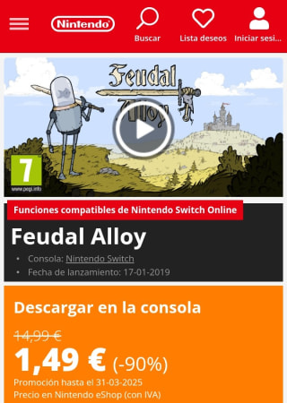 Feudal Alloy Nintendo Switch por 1,49€.