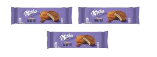 3 Tabletas de Milka Choco Wafer Galleta Barquillo con Relleno de Cacao y Cubierto de Chocolate con Leche de los Alpes 180g por 9.1€