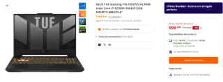 Ordenador Portatil ASUS TUF Gaming F15 FX507ZU4-LP040 Intel Core i7-12700H/16GB/512GB SSD/RTX 4050/15.6" por 999€