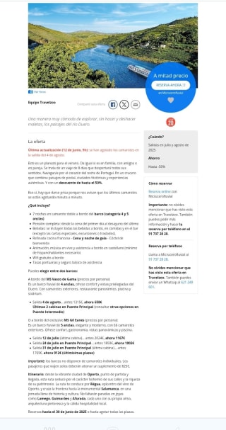 Crucero por el Duero este verano 8 días a mitad de precio.